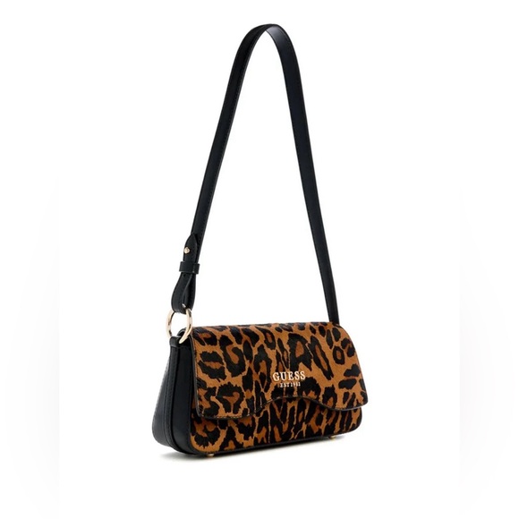 Guess Domitila Mini Over Flap Shoulder Women Bag in Leopard - Picture 3 of 7